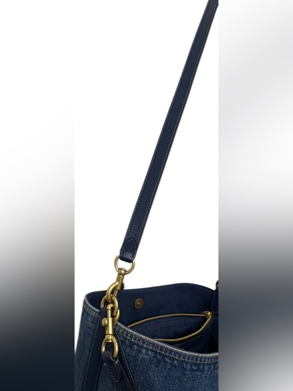 Coach  Willow Tote. Shoulder/Crossbody Straps. Denim/Gold-Tone Accents. - Picture 7 of 10